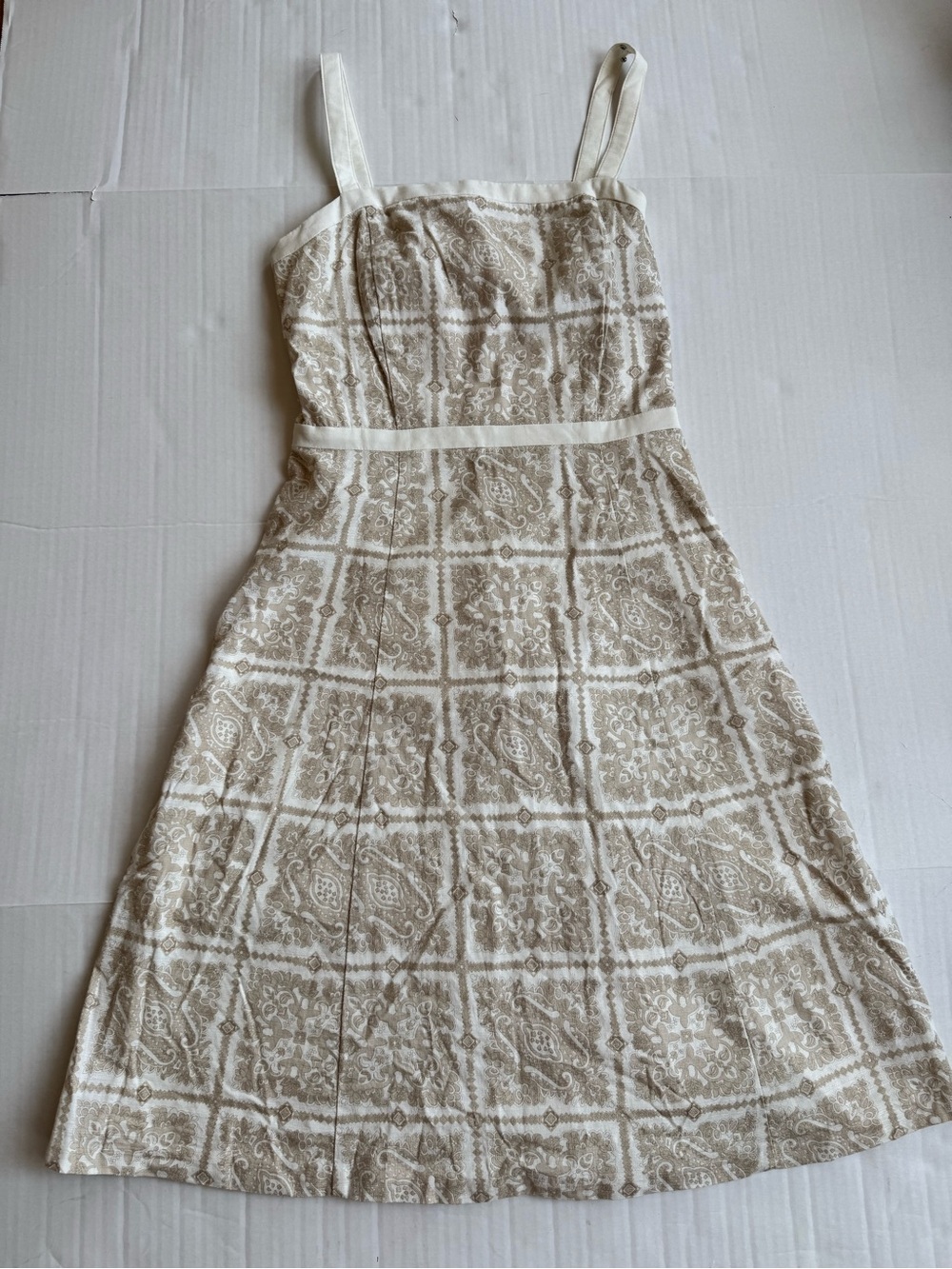 Loft Paisley Cotton Sundress Beige Cream European Summer Size 2 xs